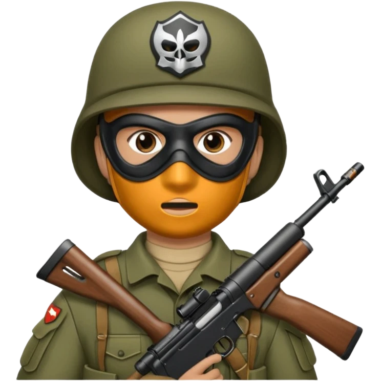 Soldier holding rifle with mask on
 emoji
