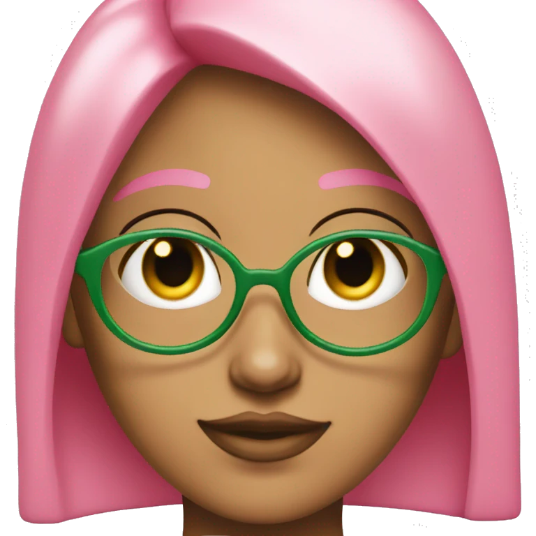 pink girl with four eyes and green straight hair emoji