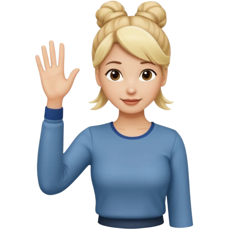 blonde woman with bun in casual clothes waving emoji