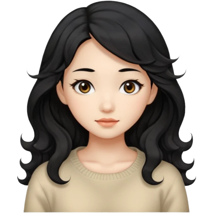 Beautiful girl,Black hair, wavy long hair,Black eyes,Chinese, beige sweater  emoji