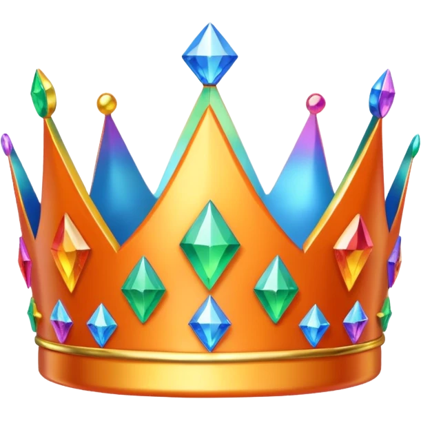 orange prismatic 3d crown with rainbow gems emoji