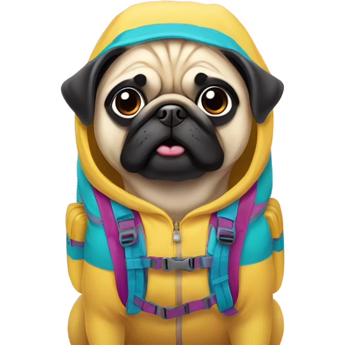 A pug wearing a smiggle backpack emoji