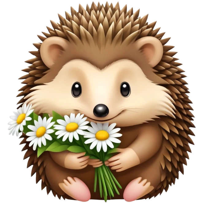 hedgehog holding a bouquet of daisy flowers emoji
