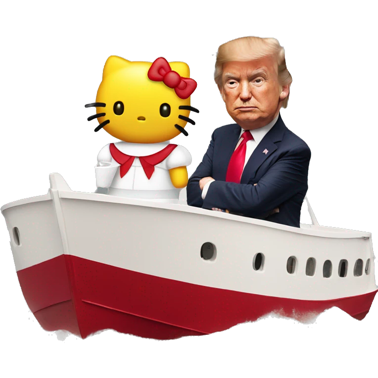 Hello kitty on a boat with trump emoji