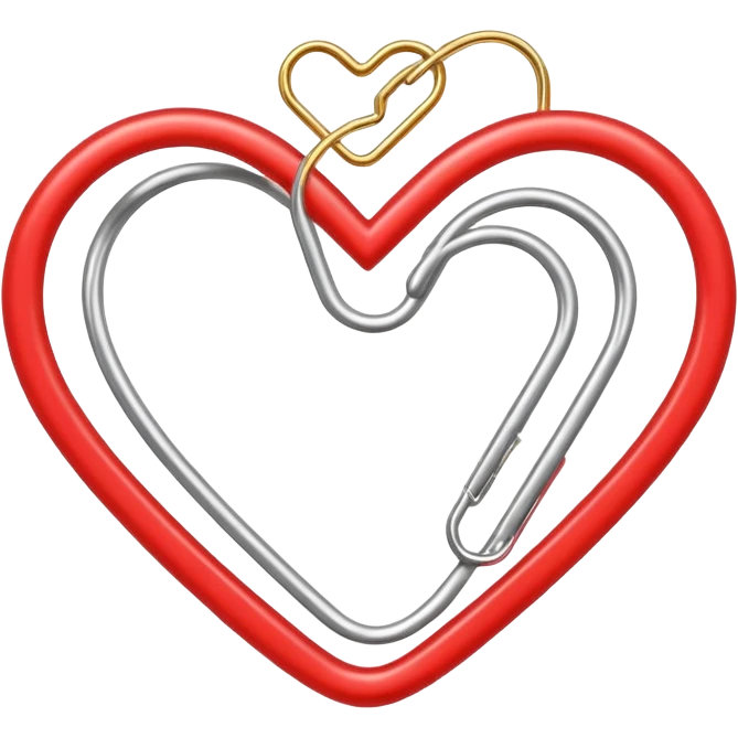 the heart is made from a paper clip, one side is gold and the other is silver emoji