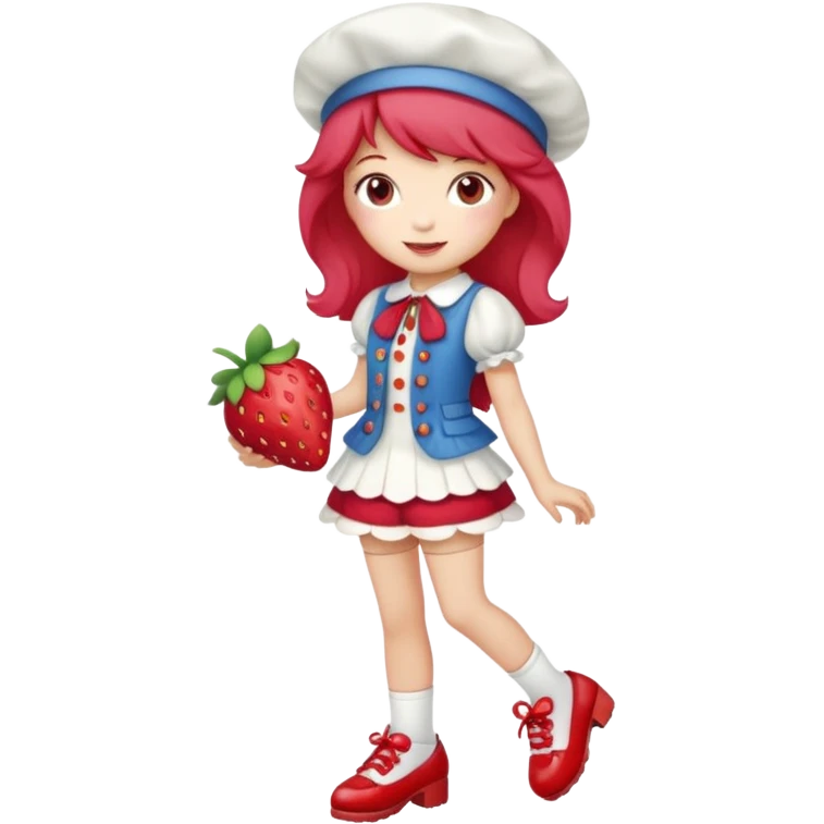 pretty and cute modern  strawberry shortcake full body with red shoes emoji without strawberries emoji