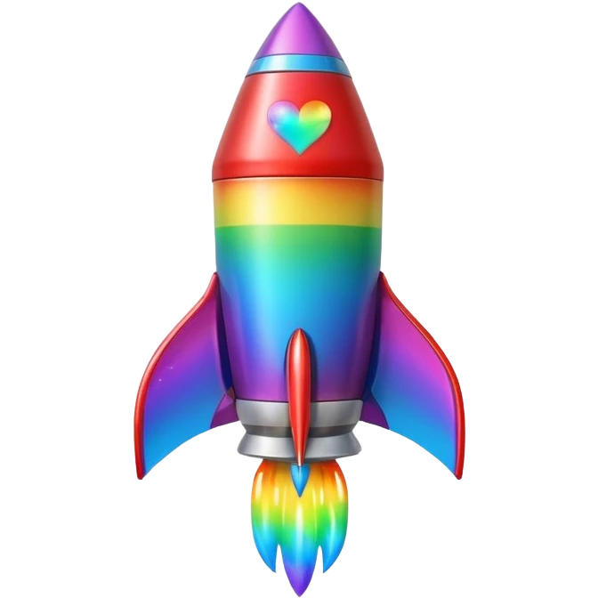 heart with rainbow gradient and rocket emoji