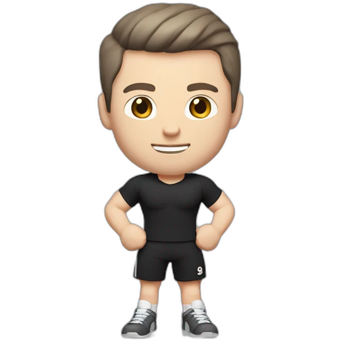 Pale skinned Fit Man With the biceps and dark brown hair in black shirt, gray sports shorts and white Sneakers Relies on the crossbar emoji