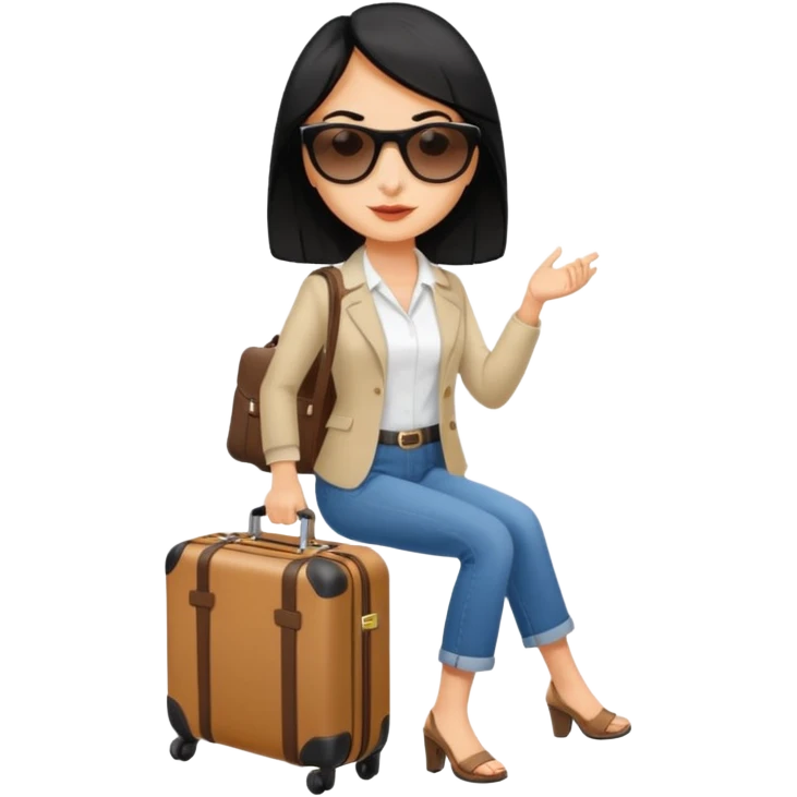 mujer viajando un equipaje de mano con el cabello negro  emoji