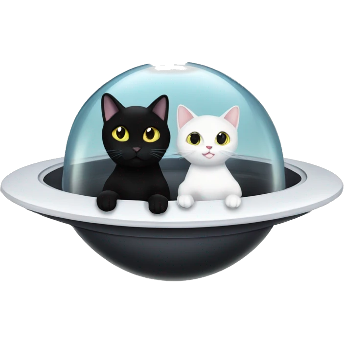 A black cat and a white cat in a ufo vibing together emoji