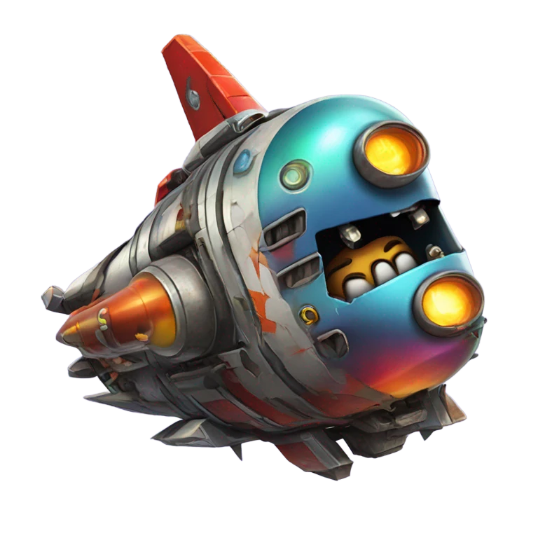 broken space ship, cartoony emoji