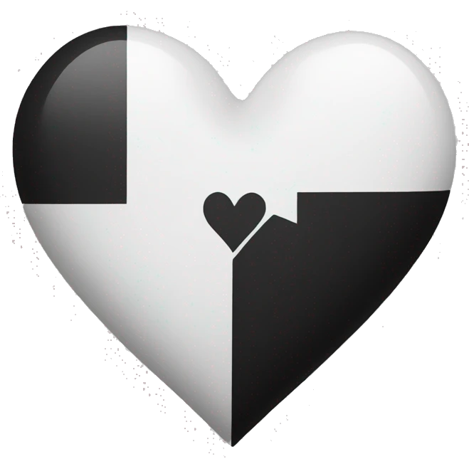 Half white and black heart emoji