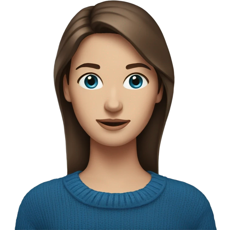 beautiful woman, straight brown hair, blue eyes, red sweater emoji