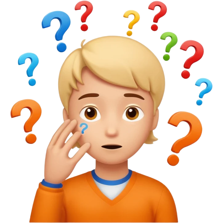 Cartoon illustration of an animated character trying to guess a secret number, question marks floating around their head, thoughtful expression, playful and educational style, bright colors, simple background. emoji