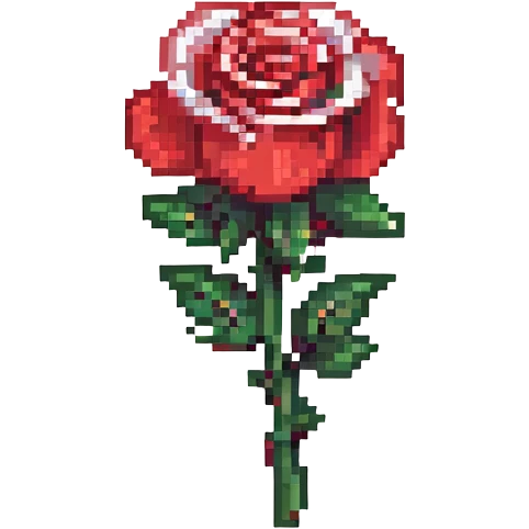 pixel art rose, red and green colors emoji