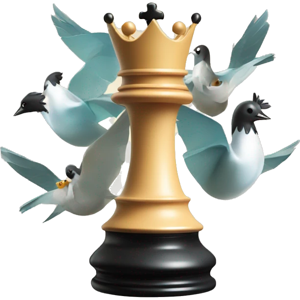 Chess piece, the king, on its side with birds flying above it in circles emoji