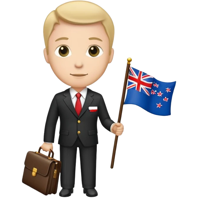 A diplomat in a formal suit with a briefcase and flag pin on lapel emoji