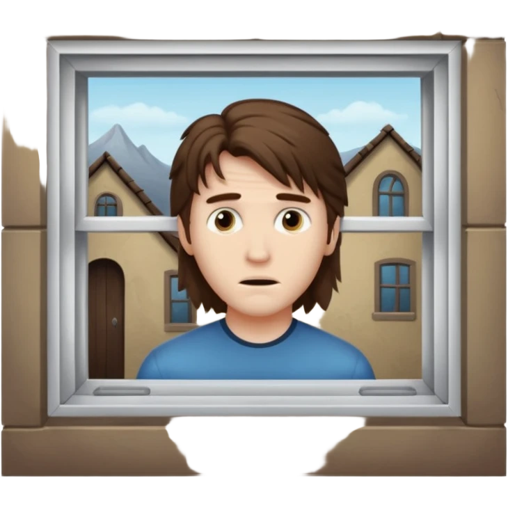 Guy with mullet brown hair creepy peeking through closed window emoji