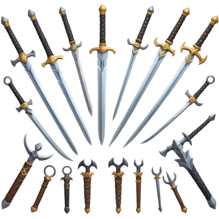 CREA UN ARSENAL DE ARMAS PERO QUE TENGA ESPADAS, CUCHILLOS Y ARCOS Y LANZA emoji