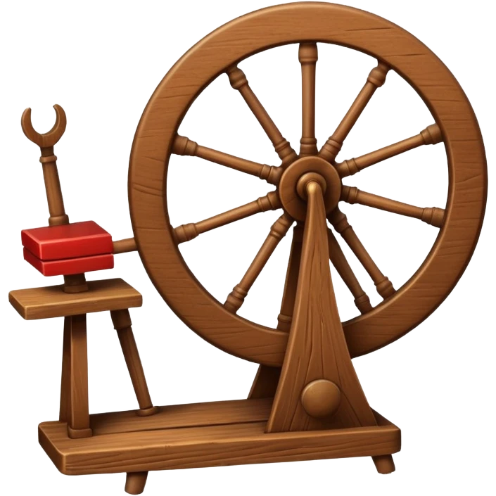 I want a traditional spinning wheel, with the wheel on the right or left and the flyer on the opposite. Shown from the side. emoji