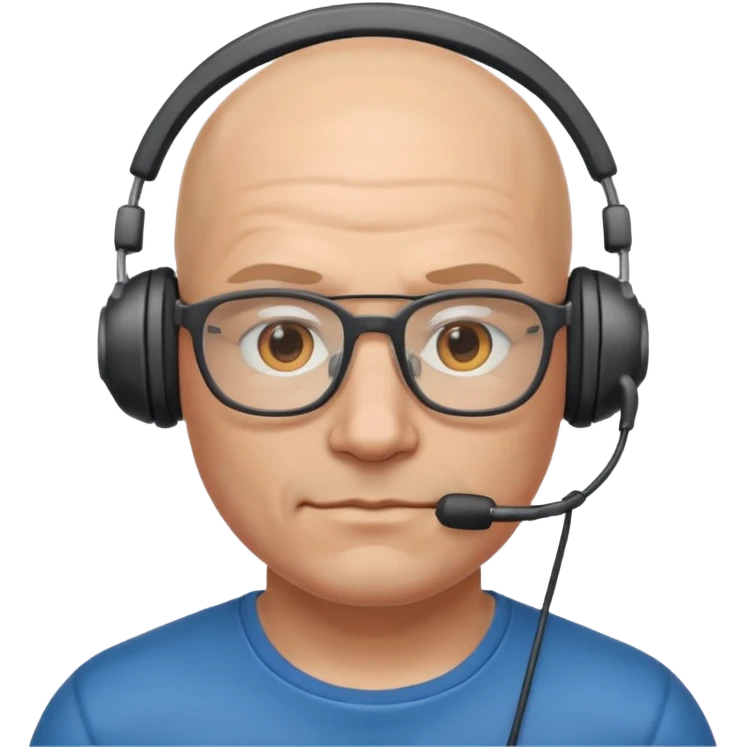 gamer with glasses, bald and muscular, with headset emoji