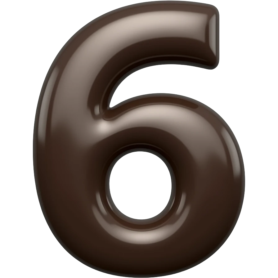 Create an emoji of the number 6 in a shiny dark brown tone and make the number very thick emoji