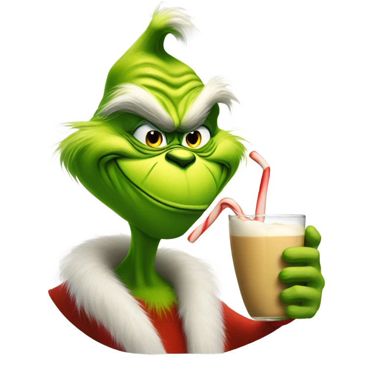 The grinch drinking a carton of eggnog emoji