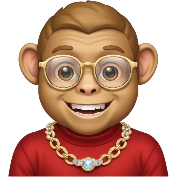rich monkey with glasses smiling with diamond grillz and a bitcoin golden chain with diamond pearls emoji