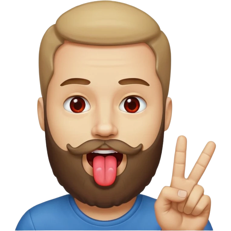Man with beard sticking tongue out with peace sign up to tongue emoji