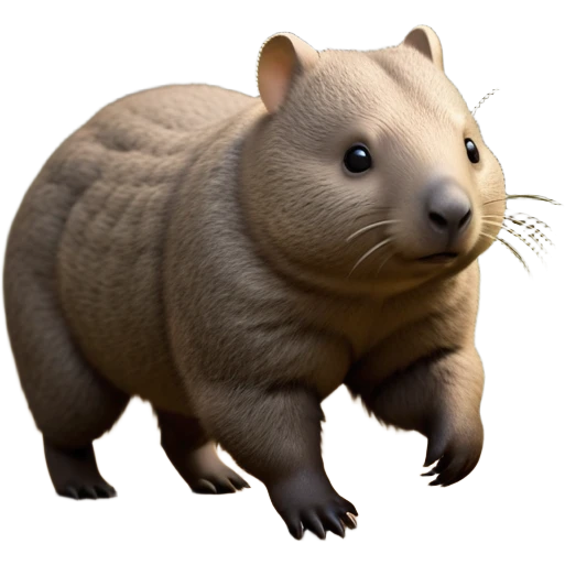 cinematic-wombat-realistic-full-body-waddling-emoji,-stout-muscular-frame-covered-in-coarse-brown-fur,-short-powerful-legs-trotting-determinedly-through-bushland,-round-dark-eyes-filled-with-calm-confidence,-tiny-rounded-ears-twitching-slightly,-strong-digging-claws-visible-on-sturdy-paws,-simplified-yet-realistic-focused-features,-highly-detailed,-glowing-with-a-subtle-earthy-glow emoji