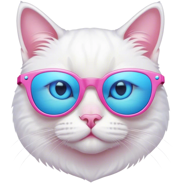 White Cat with blue eyes and pink sunglasses emoji