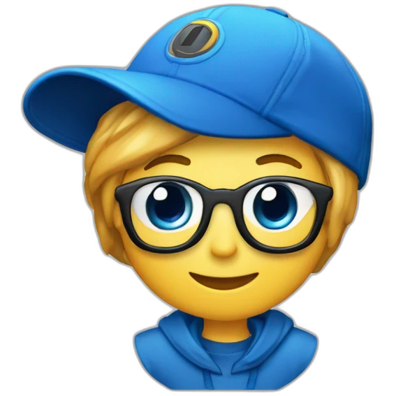 Emoji con el nombre "Proyectos Anyjo" escrito en una gorra con ropa azul emoji