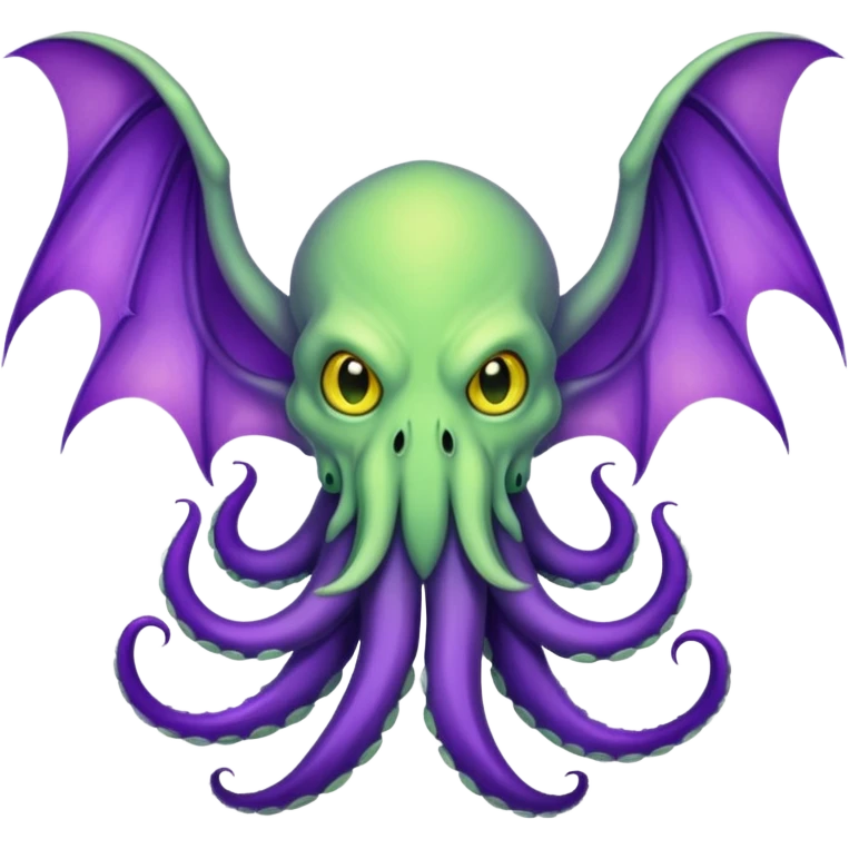 light green Cthulhu with purple bat wings and purple gradient tentacles. Yellow eyes emoji