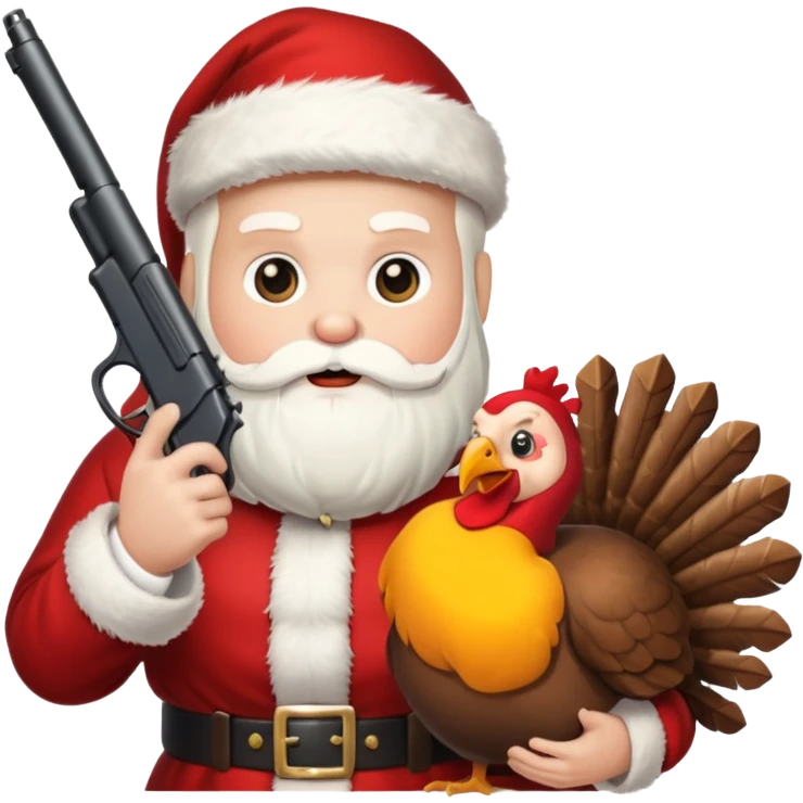 Santa holding a gun shooting a turkey emoji