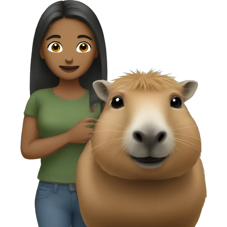 woman taking picture with a capybara emoji