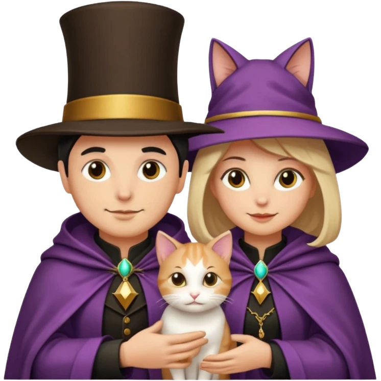 magician couple and their pet cat emoji