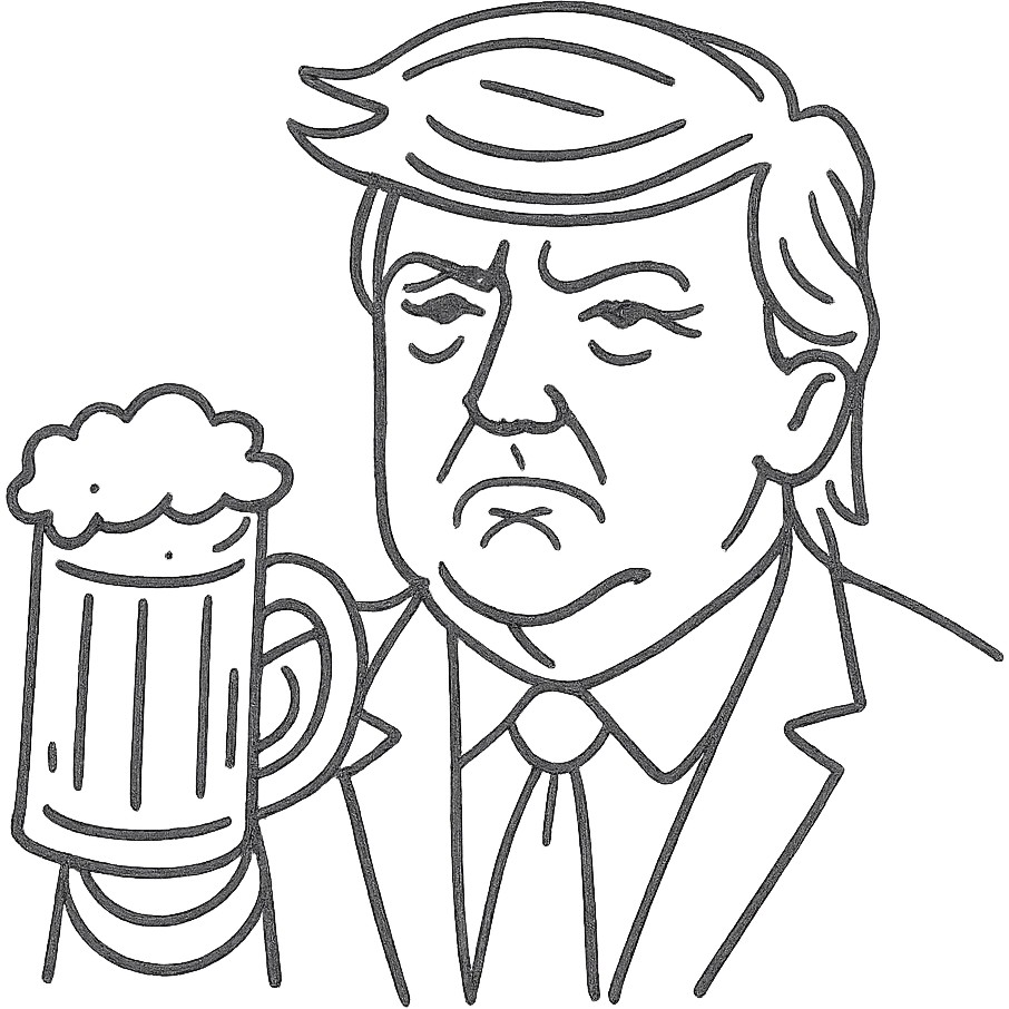 Donald Trump holding a beer, hand-drawn outlined icon emoji