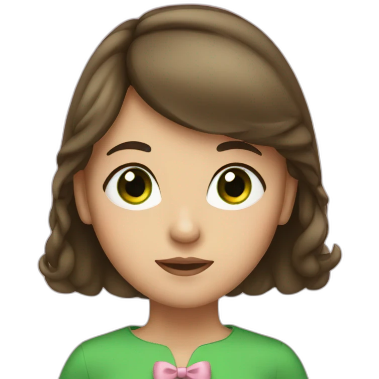 girl with green eyes, with a bow and a brunette emoji