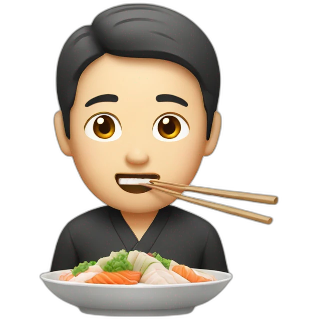 Asian man eating sushu emoji