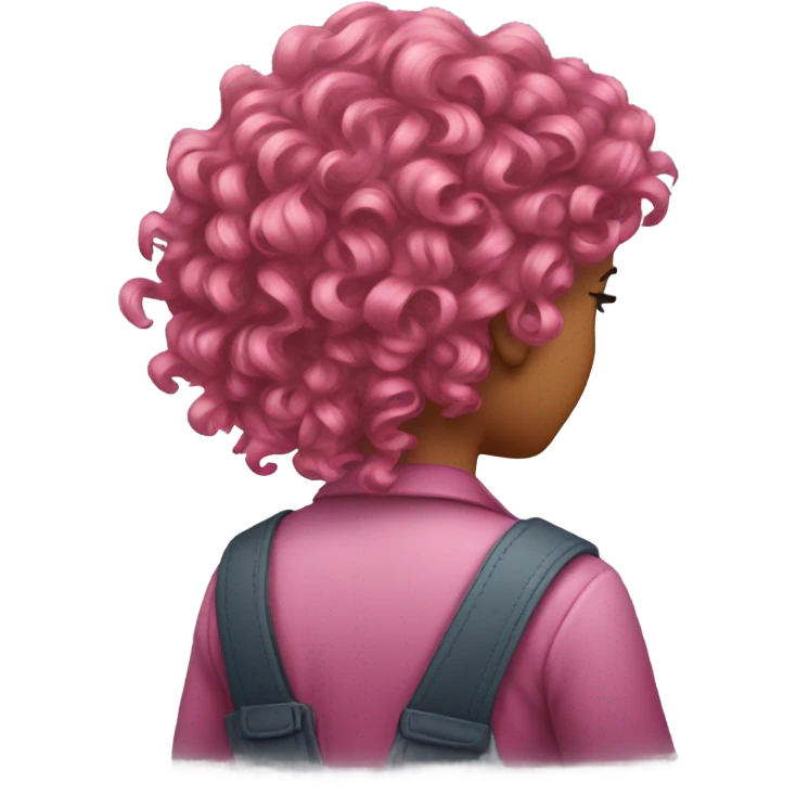 Pink curly girl hair rear view emoji