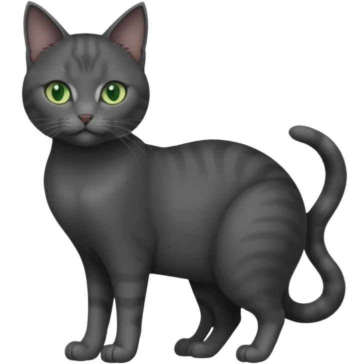 full body view of beautiful female dark grey cat with green eyes, white toes and white patch on chest emoji