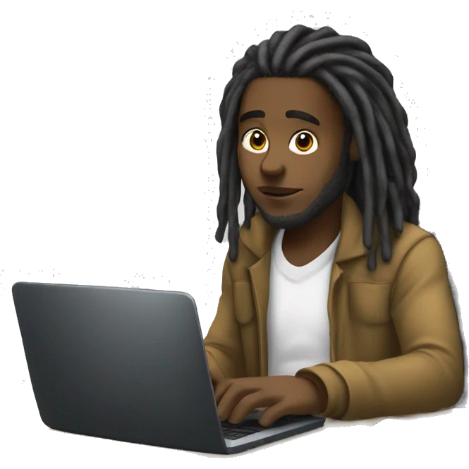 Black-guy-with-dreads-wearing-black-trackstuit-sitting-down-on-chair facing-foward-focused-on-laptop-computer- emoji