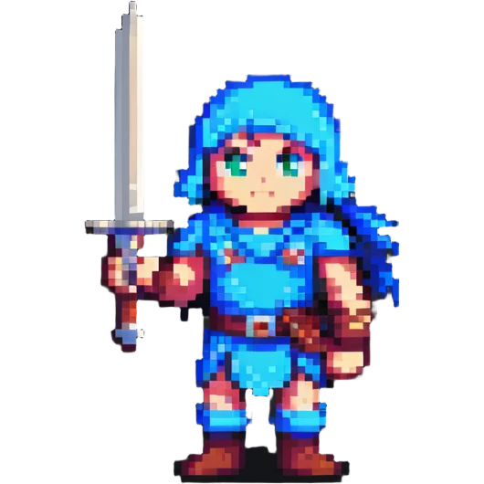 8-bit hero character with sword emoji
