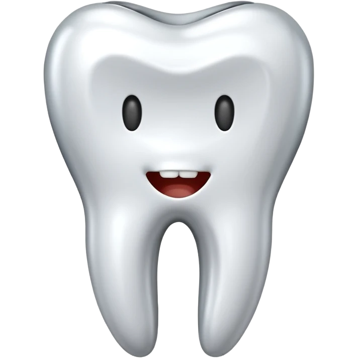 human tooth emoji, smooth chrome ceramic-metal texture, clean medical luxury aesthetic, isolated on white, no face emoji