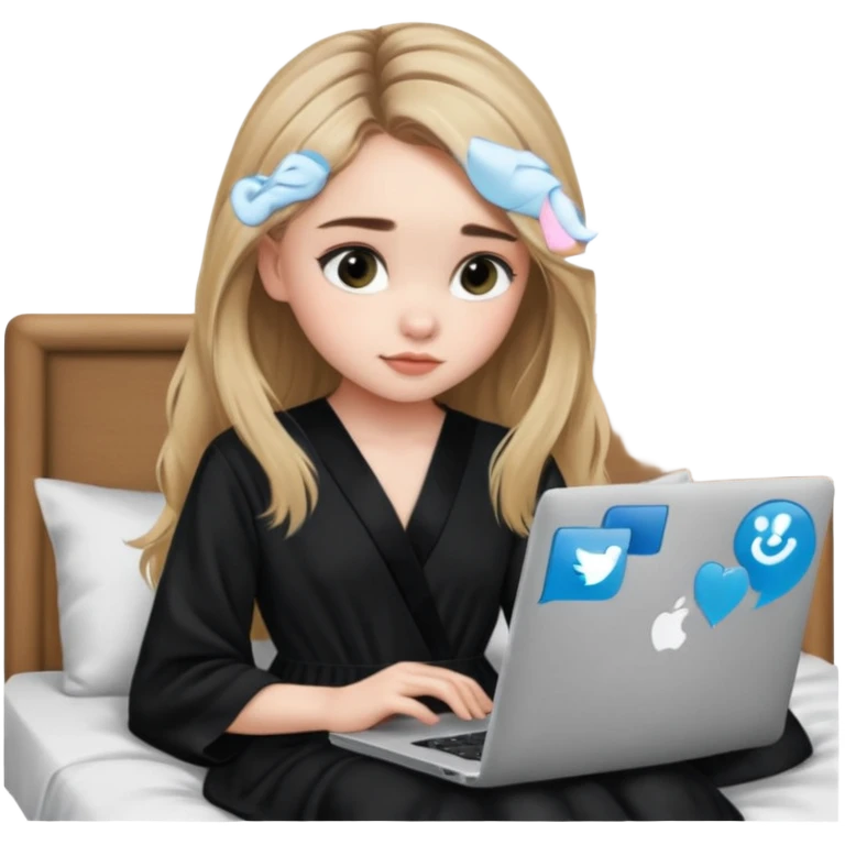 Sabrina carpenter in a black nightdress sitting on a bed with her laptop open  emoji