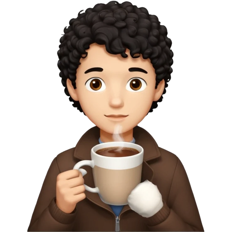 Un homme de 16 ans aux cheveux noirs bouclés avec une couleur de peau, couleur, chocolat chaud, tout skinny  emoji