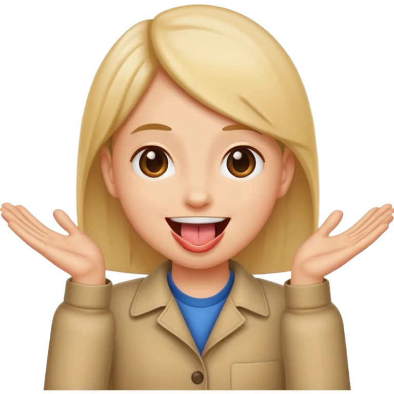 Tongue out with hands to the side ￼ emoji