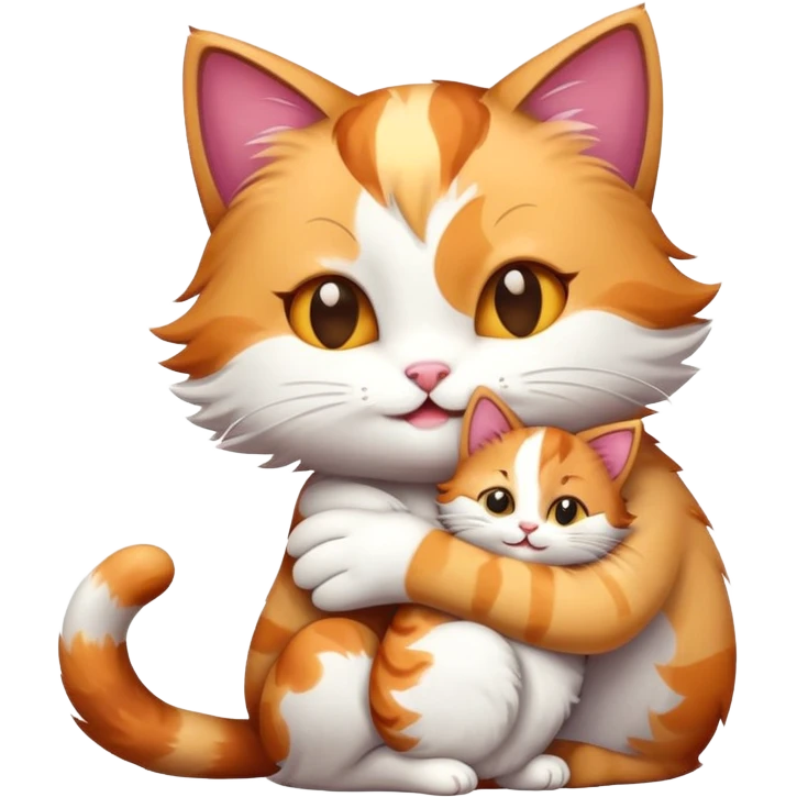 happy mom cat hugging her happy kitten, playful pose, emoji style emoji
