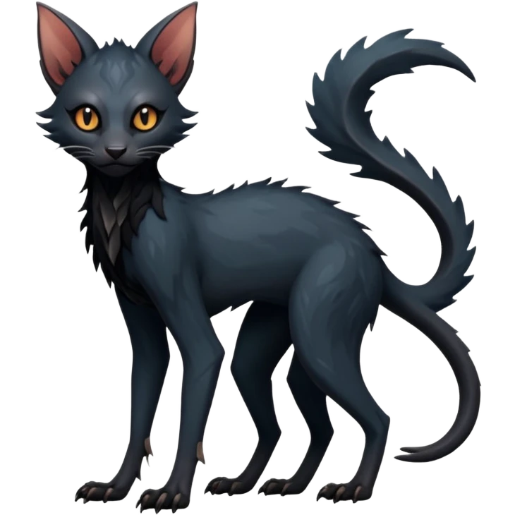 Futuristic Black Dark Abyssal Ethereal Modern Amaura-Bayleaf-Abyss-Lykoi-Fakémon-creature-hybrid Full Body emoji