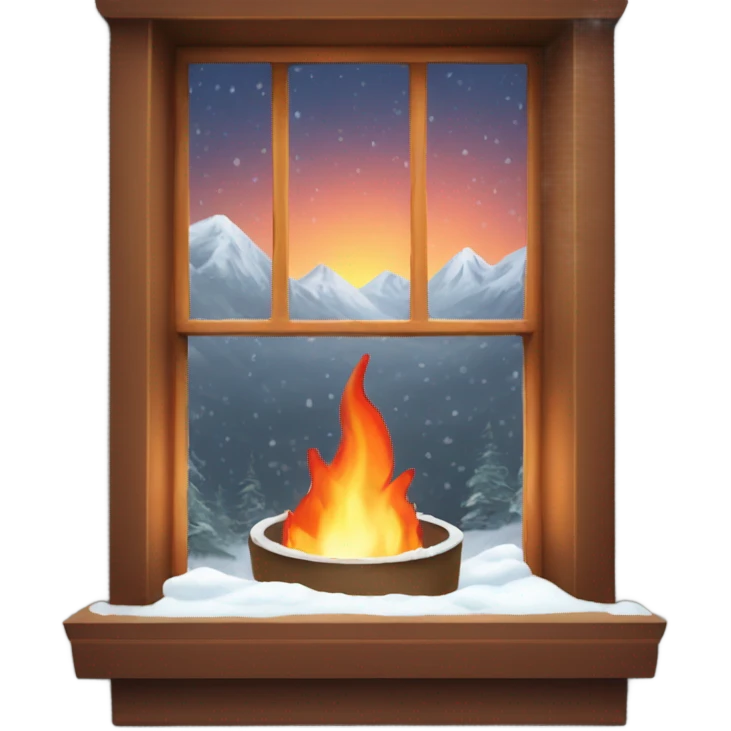 Warm fire looking out window snowing emoji